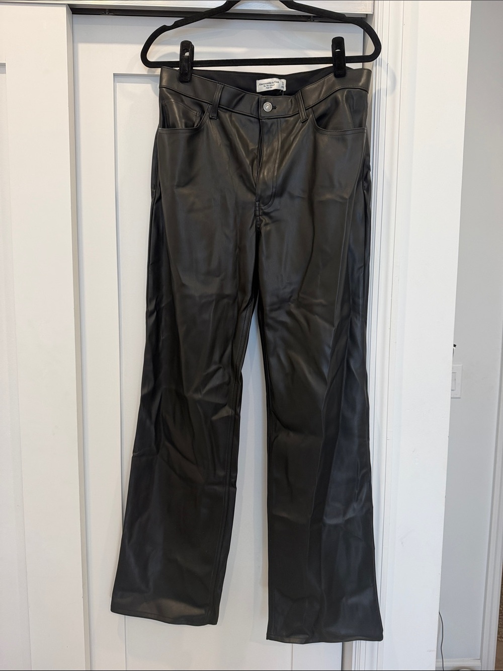 Abercrombie & Fitch Men's Black Faux Leather Bootcut Jeans